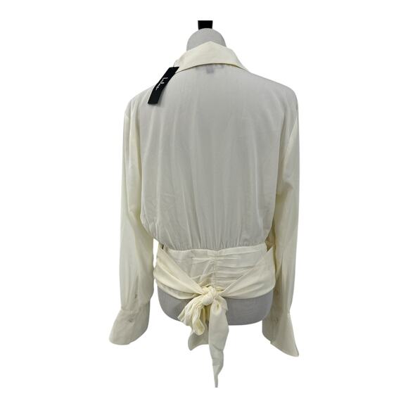 Lulus Women Poised Flair Ivory Ruched Button-up Long Sleeve Top Size XL - Picture 5 of 14